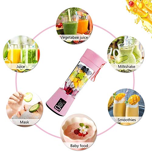 Aizbao Portable Blender, 380ml Six Blades 3D Juice cup, Small Fruit Mixer, Personal Mixer Fruit Rechargeable with USB, Mini Blender for Milk Shakes, Smoothie, Fruit Juice (Pink)