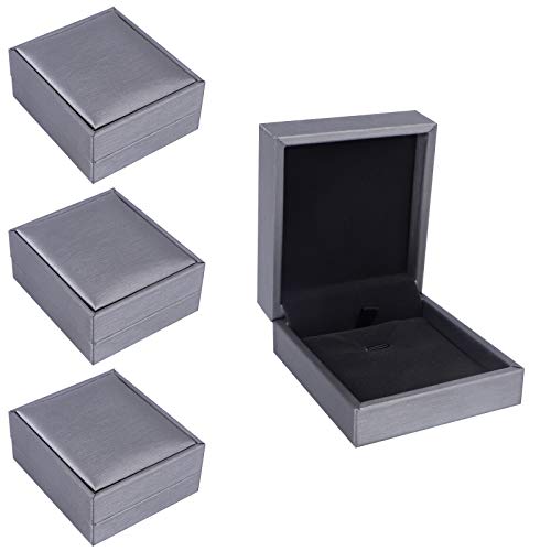 sdoot Necklace Pendant Box, 4 Pack PU Leather Jewelry Box, Grey Gift Boxes, Earring Storage Case for Proposal, Engagement, Wedding