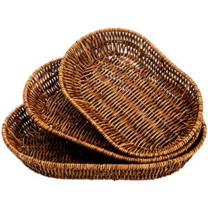 hedume set of 3 wicker baskets, bread baskets sets, tabletop food serving baskets trays, handwoven storage basket bin, fruit vegetables sundries storage basket for home, restaurant, bakery
