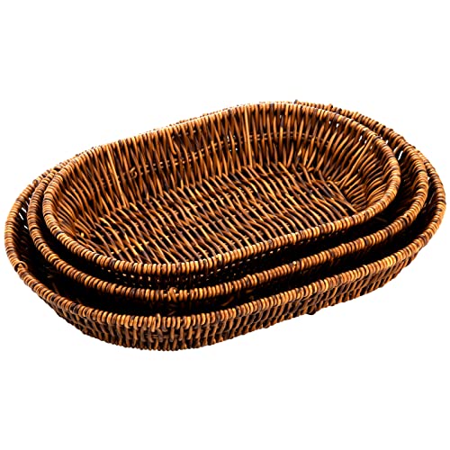 Hedume Set of 3 Wicker Baskets, Bread Baskets Sets, Tabletop Food Serving Baskets Trays, Handwoven Storage Basket Bin, Fruit Vegetables Sundries Storage Basket for Home, Restaurant, Bakery