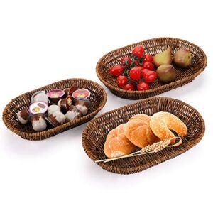 Hedume Set of 3 Wicker Baskets, Bread Baskets Sets, Tabletop Food Serving Baskets Trays, Handwoven Storage Basket Bin, Fruit Vegetables Sundries Storage Basket for Home, Restaurant, Bakery