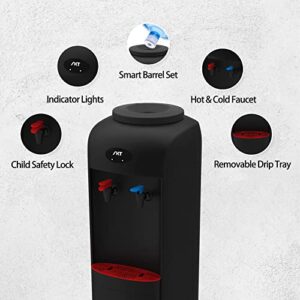 Top Loading Water Dispenser, Water Cooler with Compressor Cooling, Child Safety Lock, Energy Saving, ETL Approved - Hot, Cold & Room Water, 3 Temp Settings, Black