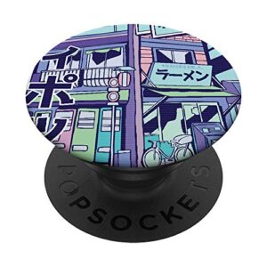 vaporwave city japan japanese pink purple blue synthwave popsockets popgrip: swappable grip for phones & tablets