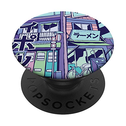Vaporwave City Japan Japanese Pink Purple Blue Synthwave PopSockets PopGrip: Swappable Grip for Phones & Tablets