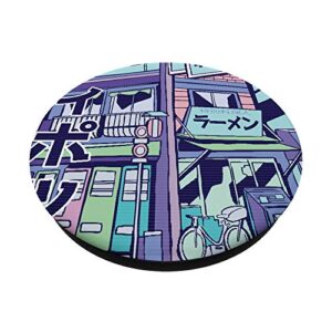 Vaporwave City Japan Japanese Pink Purple Blue Synthwave PopSockets PopGrip: Swappable Grip for Phones & Tablets