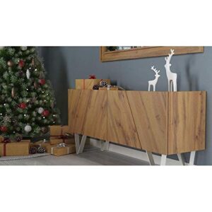 Mobili Fiver, 4-Doors Sideboard, Emma, Rustic Wood, with White Legs, Laminate-Finished/Iron, Made in Italy