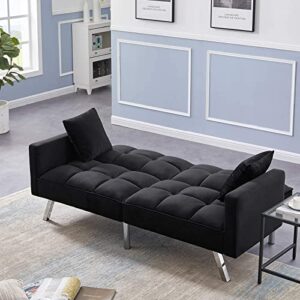 Olela Sleeper Sofa Bed Modern Tuft Futon Couch Convertible Loveseat Sleeper Reclining Sofa Bed Twin Size with Arms and 2 Pillows for Living Room, Black