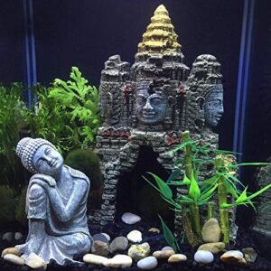 SLOCME Aquarium Large Buddha Statue Decorations - Aquarium Buddha Ornament with Hole for Betta Fish to Swim Through