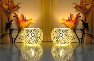 decorhack by arusaya home living room romantic lighting crackle glass tea light candle holder set of 2 (3x4 inch)