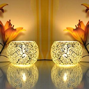 DecorHack by Arusaya Home Living Room Romantic Lighting Crackle Glass Tea Light Candle Holder Set of 2 (3X4 Inch)