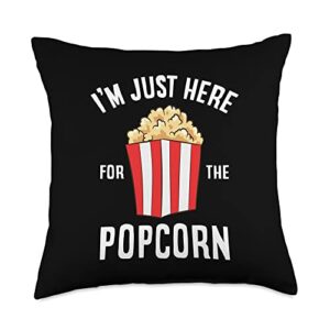 funny popcorn tees i'm just cinema watching movies popcorn throw pillow, 18x18, multicolor