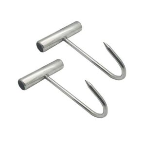 2-pack stainless steel t hooks t-handle bacon meat boning hook for kitchen butcher grilling shop restaurant bbq and sausages tool