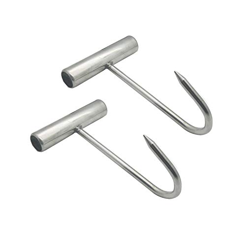 2-Pack Stainless Steel T Hooks T-Handle Bacon Meat Boning Hook for Kitchen Butcher Grilling Shop Restaurant BBQ and Sausages Tool