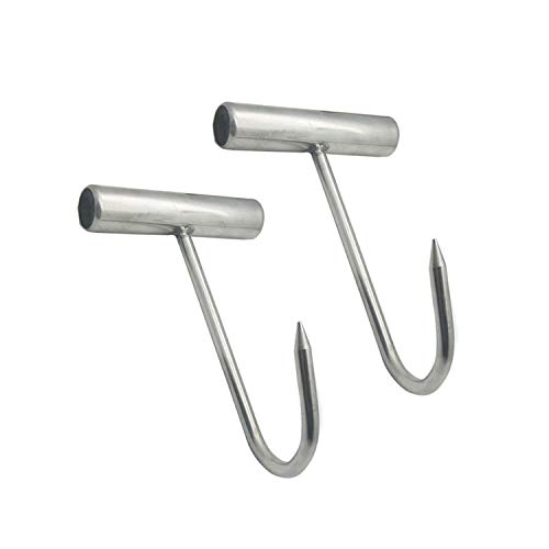 2-Pack Stainless Steel T Hooks T-Handle Bacon Meat Boning Hook for Kitchen Butcher Grilling Shop Restaurant BBQ and Sausages Tool