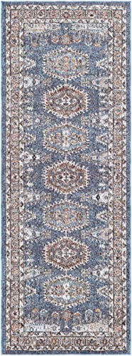 Watsonia Outdoor Area Rug - Outside Porch Patio Rug Carpet - Waterproof Rug - Persian Oriental Vintage Look - Blue, Orange, Brick Red - 6'7" x 9'