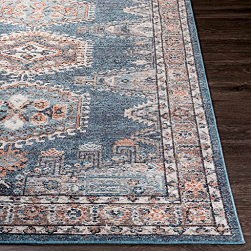 Watsonia Outdoor Area Rug - Outside Porch Patio Rug Carpet - Waterproof Rug - Persian Oriental Vintage Look - Blue, Orange, Brick Red - 6'7" x 9'