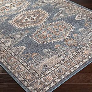 Watsonia Outdoor Area Rug - Outside Porch Patio Rug Carpet - Waterproof Rug - Persian Oriental Vintage Look - Blue, Orange, Brick Red - 6'7" x 9'