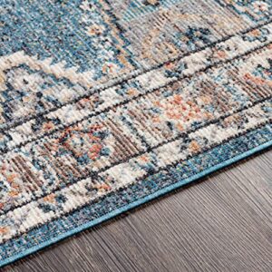 Watsonia Outdoor Area Rug - Outside Porch Patio Rug Carpet - Waterproof Rug - Persian Oriental Vintage Look - Blue, Orange, Brick Red - 6'7" x 9'