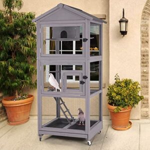 aivituvin outdoor bird cage large wooden bird aviary with perch for parakeet,macaw and any small birds,wire netting above the tray,prevent escape