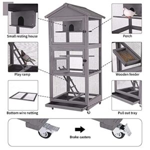 Aivituvin Outdoor Bird Cage Large Wooden Bird Aviary with Perch for Parakeet,Macaw and Any Small Birds,Wire Netting Above The Tray,Prevent Escape