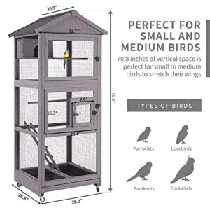 Aivituvin Outdoor Bird Cage Large Wooden Bird Aviary with Perch for Parakeet,Macaw and Any Small Birds,Wire Netting Above The Tray,Prevent Escape