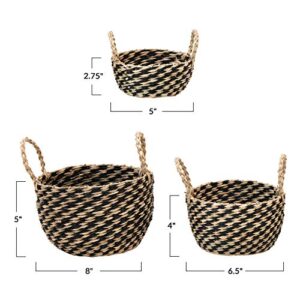 Creative Co-Op Hand-Woven Seagrass Handles, Black & Natural, Set of 3 Basket, 3