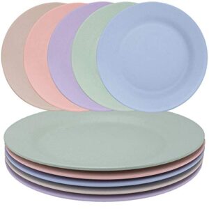 luckyzone 11inch/5pcs wheat straw plates - reusable & unbreakable plate - dishwasher & microwave safe - perfect for dinner dishes - healthy, lightweight, bpa free & eco-friendly (5 colors)