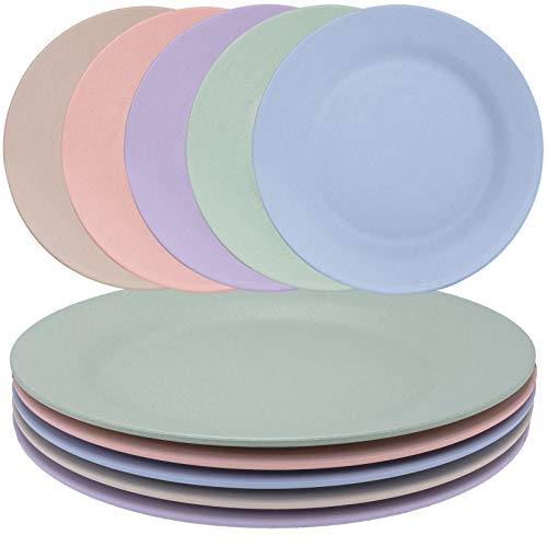 LuckyZone 11inch/5pcs Wheat Straw Plates - Reusable & Unbreakable Plate - Dishwasher & Microwave Safe - Perfect for Dinner Dishes - Healthy, Lightweight, BPA Free & Eco-Friendly (5 colors)