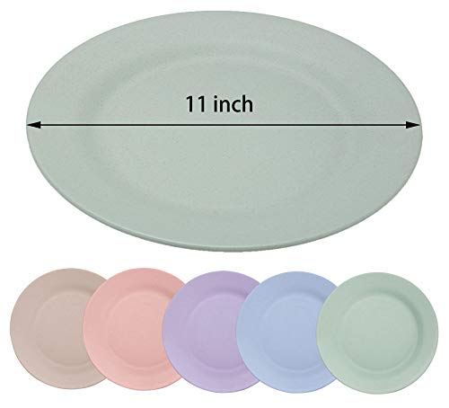 LuckyZone 11inch/5pcs Wheat Straw Plates - Reusable & Unbreakable Plate - Dishwasher & Microwave Safe - Perfect for Dinner Dishes - Healthy, Lightweight, BPA Free & Eco-Friendly (5 colors)