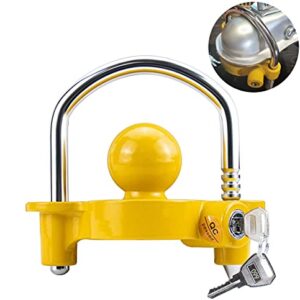 Funmit Trailer Lock Universal Coupler Ball Lock Fits 1-7/8", 2", and 2-5/16" Couplers, Boat Camper Accessories for Travel Trailers Adjustable Heavy-Duty Steel Hitch Lock Yellow