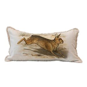 creative co-op cotton lumbar vintage reproduction rabbit & fringe pillow, multi color