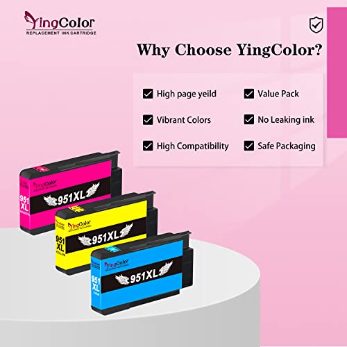 YingColor Compatible Replacement for HP 951XL Ink Cartridges Combo Pack Work for Officejet Pro 8610 8600 8615 8620 8625 8630 8100 276dw 251dw (1 Cyan 1 Magenta 1 Yellow)