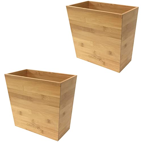 Bamboo Waste Basket Set of 2 | Waste Baskets for Bathroom | Waste Basket for Office | Great Office Trash Cans for Near Desk | Bathroom Trash Can | Bedroom Trash Can | Trash Can Small Wastebasket Bamboo Decor (2, 10,6" x 5.75" x 10")