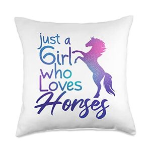 cute horses & horse & horses store just a girl who loves cute horse throw pillow, 18x18, multicolor