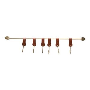 creative co-op metal & leather 6 hooks wall décor, brown and gold