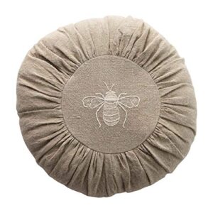 creative co-op linen embroidered bee, natural pillow