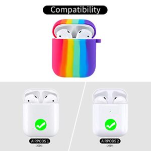 V-liams Airpods Case, Rainbow Silicone Soft Protective Case with Keychain, Earphone Storage Case, Rainbow Silicone Earphone Anti-Lost Lanyard for Airpods 2&1