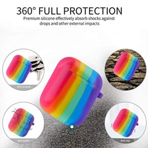 V-liams Airpods Case, Rainbow Silicone Soft Protective Case with Keychain, Earphone Storage Case, Rainbow Silicone Earphone Anti-Lost Lanyard for Airpods 2&1