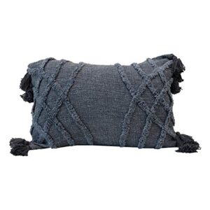creative co-op stonewashed cotton blend slub tufted chevron pattern & tassels, blue pillow