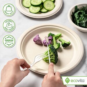 Ecovita 100% Compostable Paper Plates [9 in.] – 150 Disposable Plates Eco Friendly Sturdy Tree Free Liquid and Heat Resistant Alternative to Plastic or Paper Plates