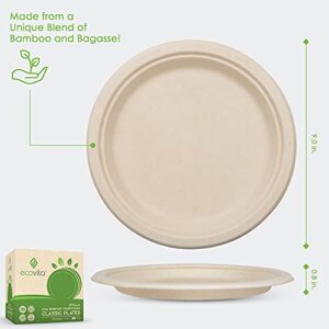 Ecovita 100% Compostable Paper Plates [9 in.] – 150 Disposable Plates Eco Friendly Sturdy Tree Free Liquid and Heat Resistant Alternative to Plastic or Paper Plates