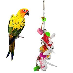 songbirdth medium and small parrot toys - mini canvas shoes flower parrot toy swing bird parakeet hanging pet cage decor multicolor