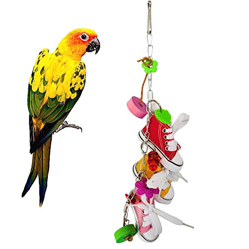 SONGBIRDTH Medium and Small Parrot Toys - Mini Canvas Shoes Flower Parrot Toy Swing Bird Parakeet Hanging Pet Cage Decor Multicolor