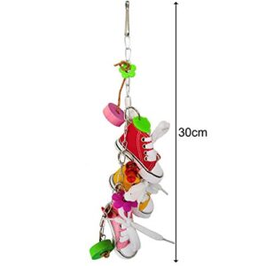 SONGBIRDTH Medium and Small Parrot Toys - Mini Canvas Shoes Flower Parrot Toy Swing Bird Parakeet Hanging Pet Cage Decor Multicolor