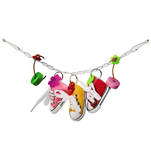 SONGBIRDTH Medium and Small Parrot Toys - Mini Canvas Shoes Flower Parrot Toy Swing Bird Parakeet Hanging Pet Cage Decor Multicolor