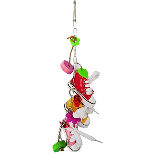 SONGBIRDTH Medium and Small Parrot Toys - Mini Canvas Shoes Flower Parrot Toy Swing Bird Parakeet Hanging Pet Cage Decor Multicolor