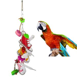 SONGBIRDTH Medium and Small Parrot Toys - Mini Canvas Shoes Flower Parrot Toy Swing Bird Parakeet Hanging Pet Cage Decor Multicolor