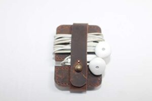 jyos 100% genuine leather earbud headphone cases earphone holder and cord organizer (vintage brown)