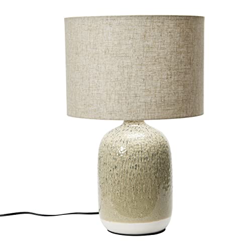 Bloomingville Stoneware Table Linen Shade & Inline Switch, Reactive Glaze, Taupe Color Lamp