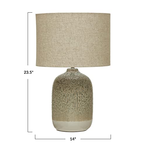 Bloomingville Stoneware Table Linen Shade & Inline Switch, Reactive Glaze, Taupe Color Lamp